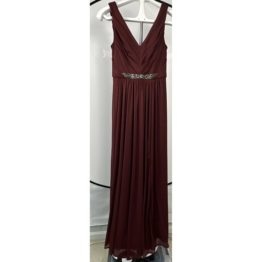 David's Bridal Bridesmaids Dress Sz 4 Maroon Beaded Waistband Polyester